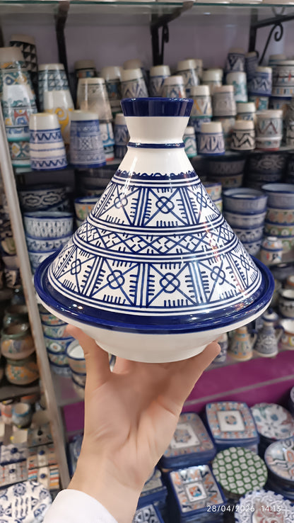 Handmade Moroccan Blue Ceramic Serving Tagine – Decorative Food Presentation Dish