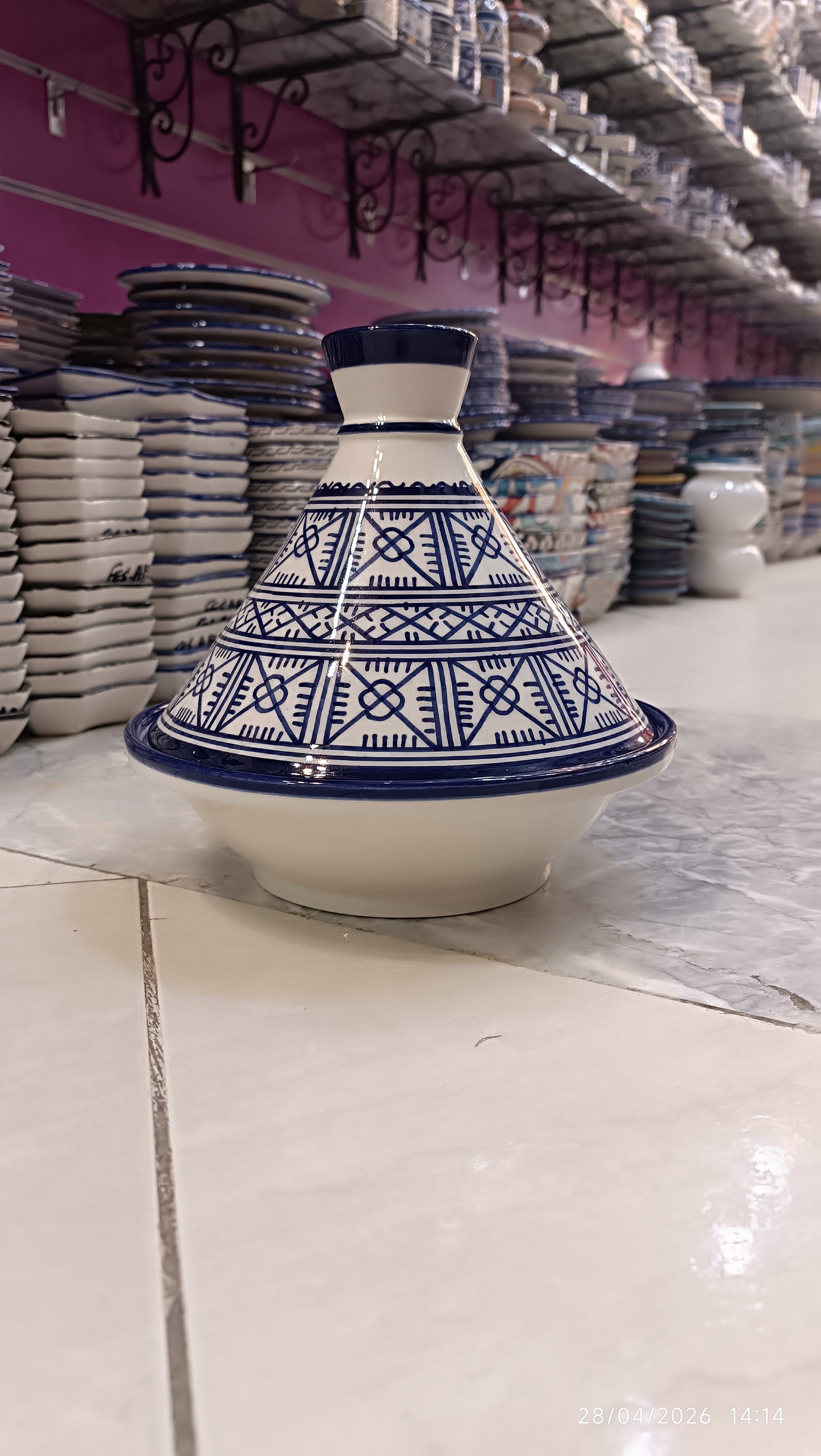 Handmade Moroccan Blue Ceramic Serving Tagine – Decorative Food Presentation Dish