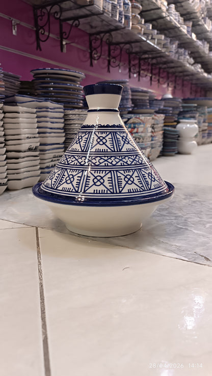 Handmade Moroccan Blue Ceramic Serving Tagine – Decorative Food Presentation Dish