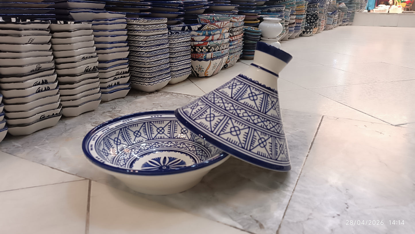 Handmade Moroccan Blue Ceramic Serving Tagine – Decorative Food Presentation Dish