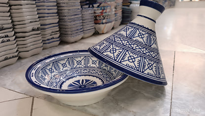 Handmade Moroccan Blue Ceramic Serving Tagine – Decorative Food Presentation Dish
