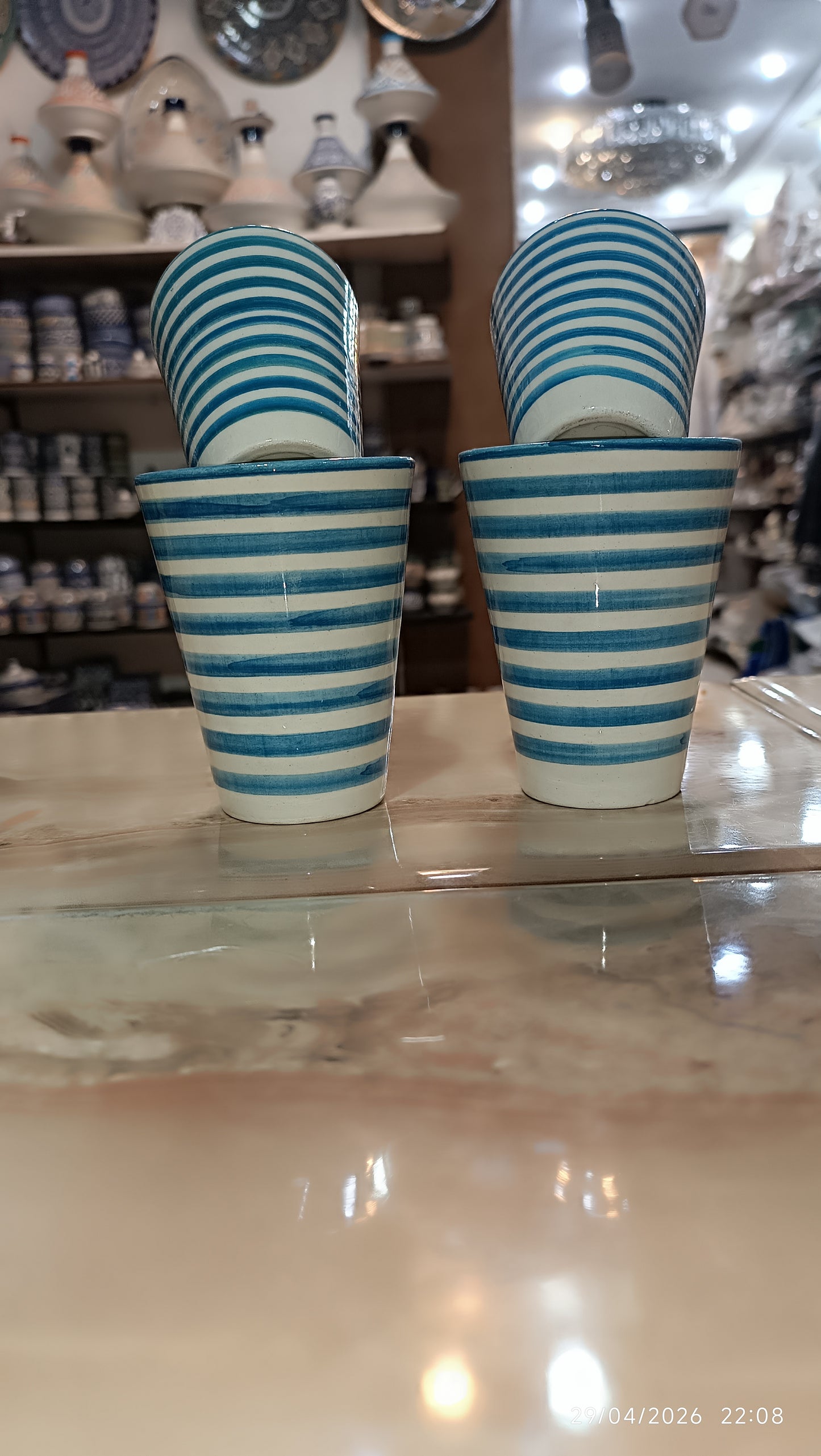 4 cups Moroccan fes pottery hand painted