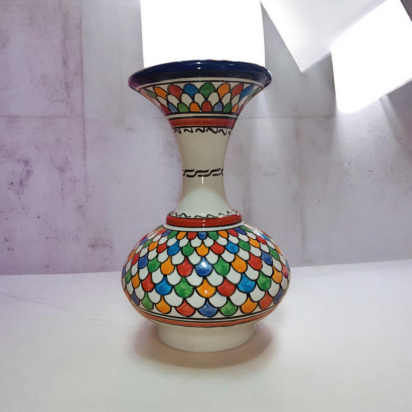 Handcrafted Moroccan Ceramic Vase – Colorful Multicolor Floral Design – 20 cm Decorative Pottery Vase