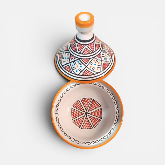 Mini Moroccan Ceramic Tagine with Geometric Pattern – Handmade Decorative Dish