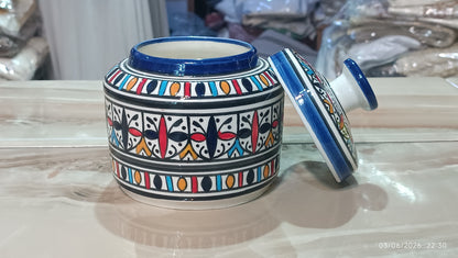 Handcrafted Moroccan Ceramic Lidded Box – Traditional Fez Design