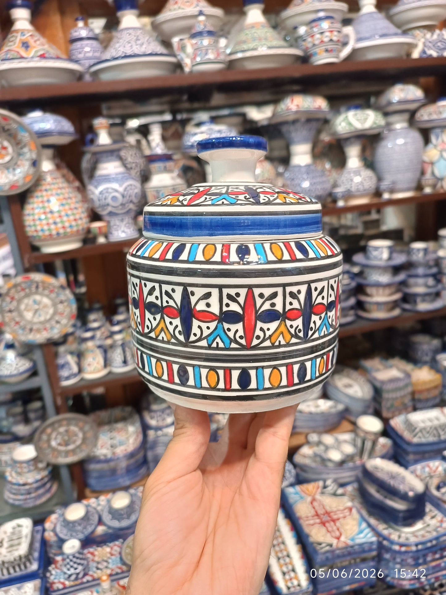 Handcrafted Moroccan Ceramic Lidded Box – Traditional Fez Design