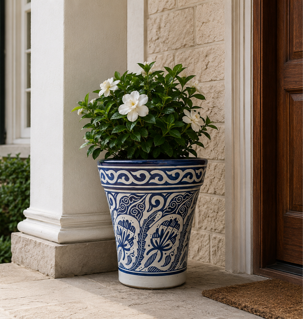 Moroccan Blue Ceramic Planter – Elegant Flower Pot for Indoor & Outdoor Décor