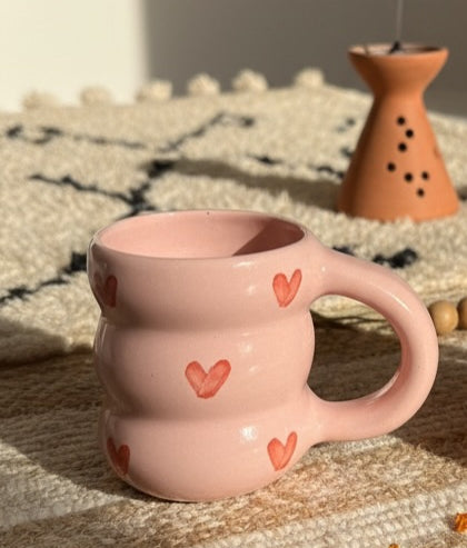 Moroccan large Mug with Heart Pattern – Fez Pottery Ceramic Cup