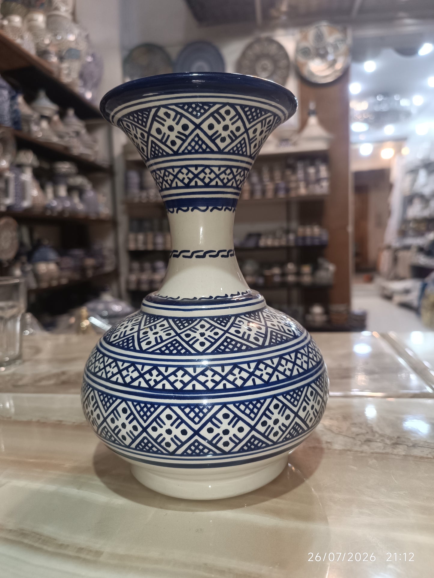 Handmade Moroccan Ceramic Vase – Traditional Fassi Embroidery Pattern