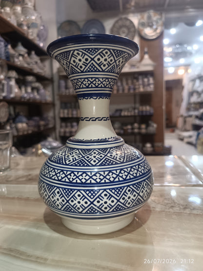 Handmade Moroccan Ceramic Vase – Traditional Fassi Embroidery Pattern