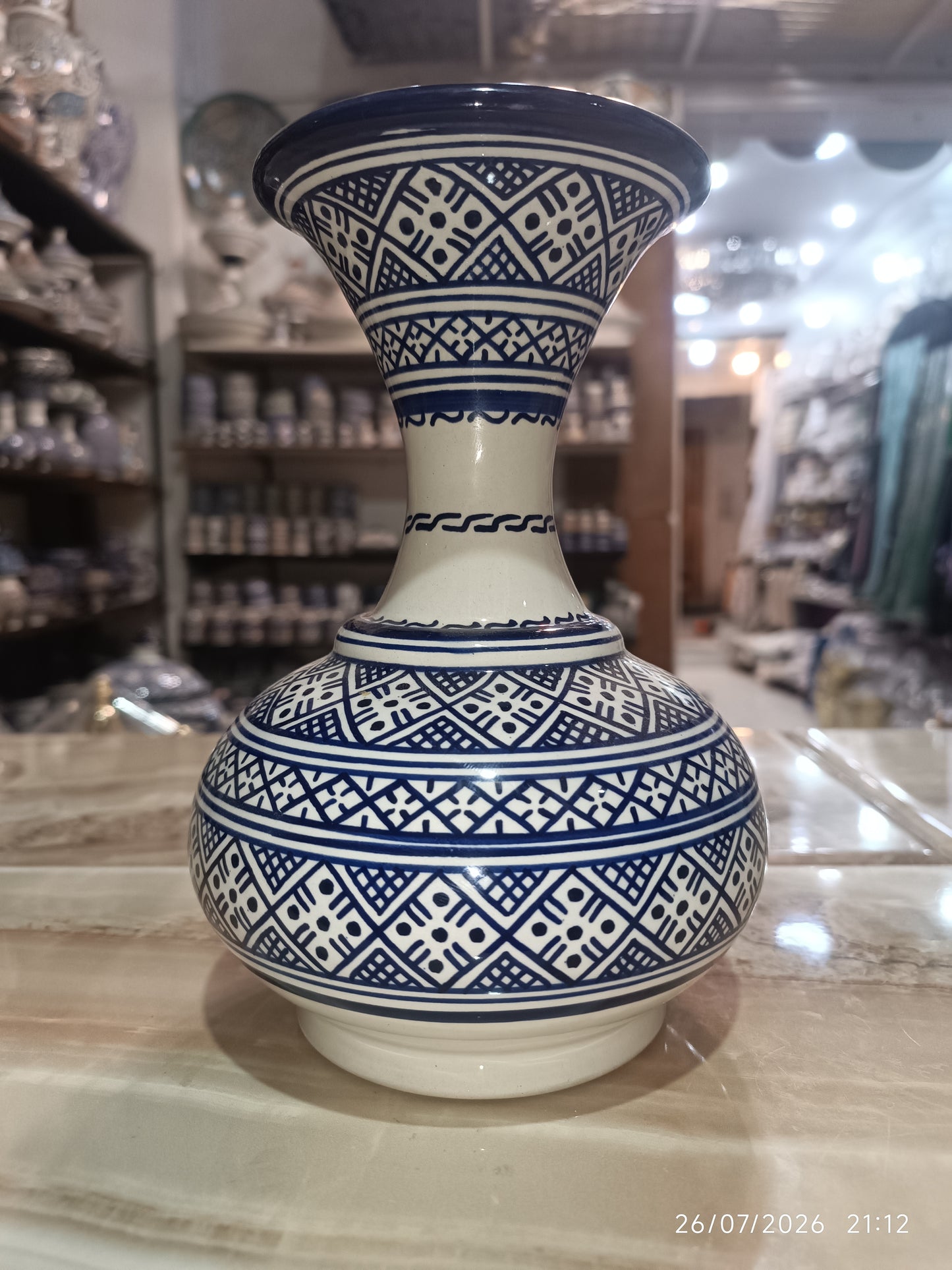 Handmade Moroccan Ceramic Vase – Traditional Fassi Embroidery Pattern
