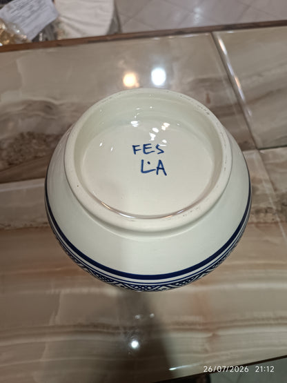 Handmade Moroccan Ceramic Vase – Traditional Fassi Embroidery Pattern