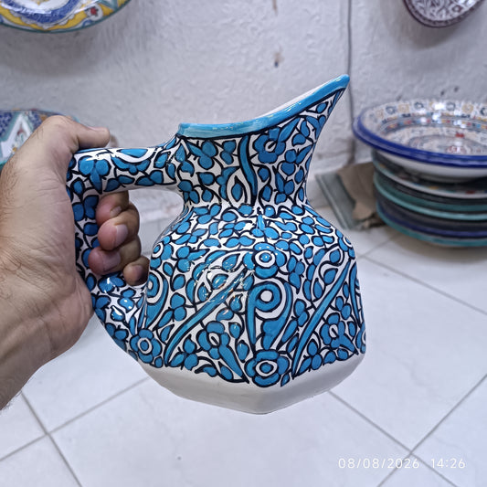 Blue Fez Ceramic Jug – Handmade Moroccan Pitcher