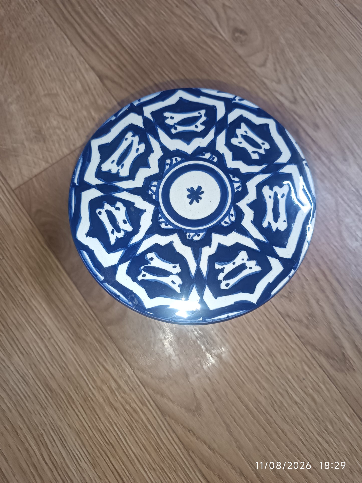 Handmade Moroccan Fassi Pottery Storage Box – Blue & White Ceramic Container