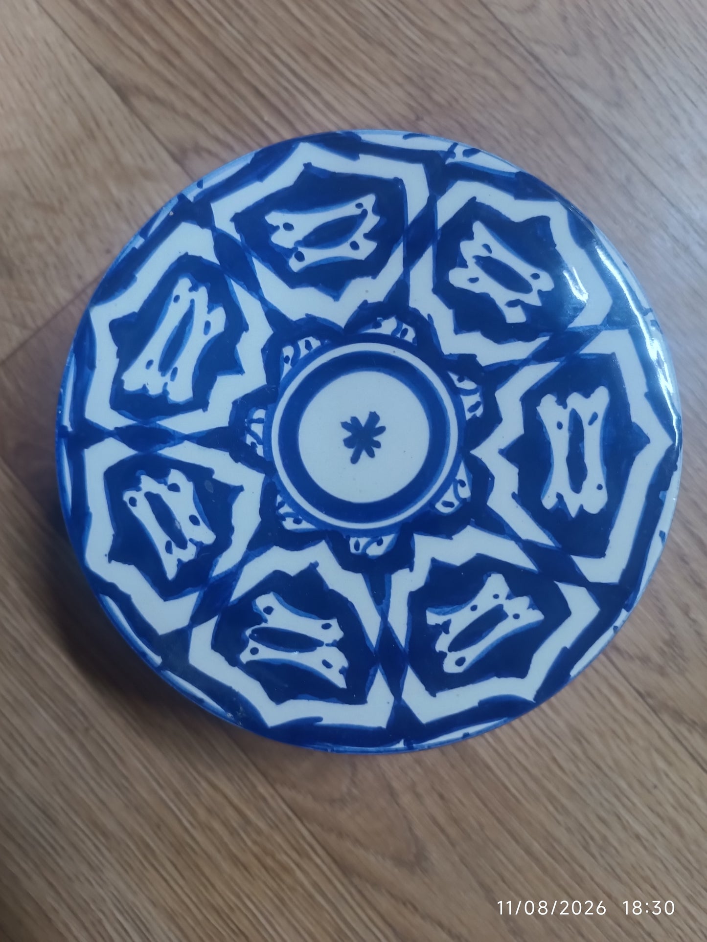 Handmade Moroccan Fassi Pottery Storage Box – Blue & White Ceramic Container
