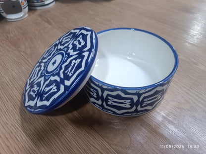 Handmade Moroccan Fassi Pottery Storage Box – Blue & White Ceramic Container