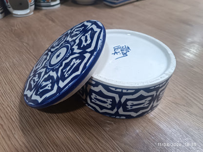 Handmade Moroccan Fassi Pottery Storage Box – Blue & White Ceramic Container