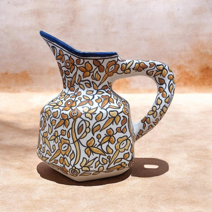 Handmade Fes Ceramic Carafe – 1 Liter Moroccan Pottery Pitcher