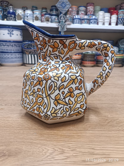 Handmade Fes Ceramic Carafe – 1 Liter Moroccan Pottery Pitcher
