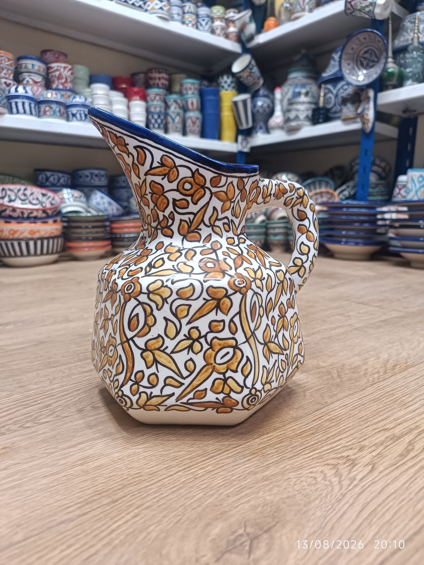 Handmade Fes Ceramic Carafe – 1 Liter Moroccan Pottery Pitcher