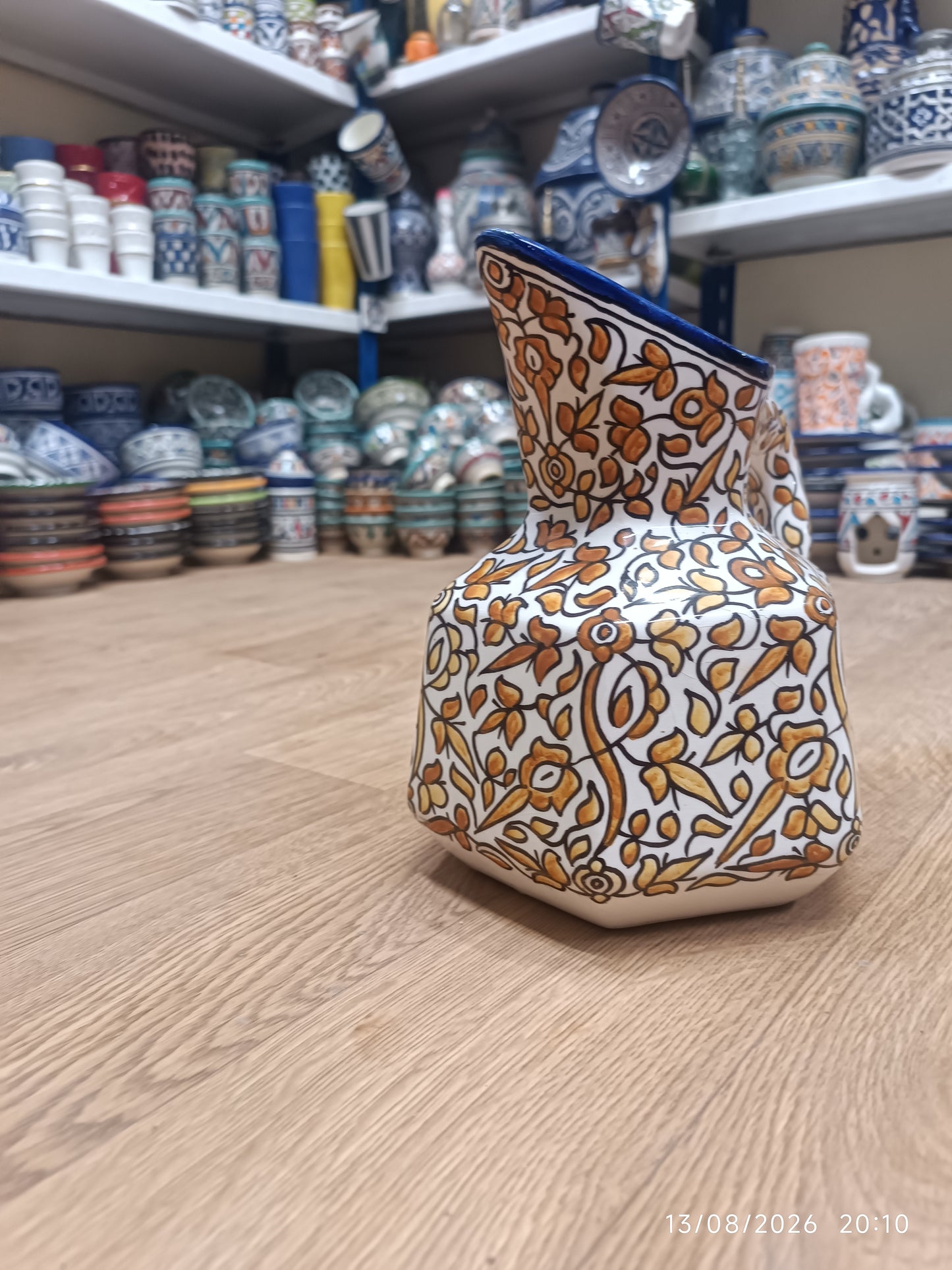 Handmade Fes Ceramic Carafe – 1 Liter Moroccan Pottery Pitcher