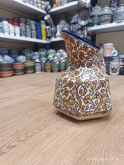 Handmade Fes Ceramic Carafe – 1 Liter Moroccan Pottery Pitcher