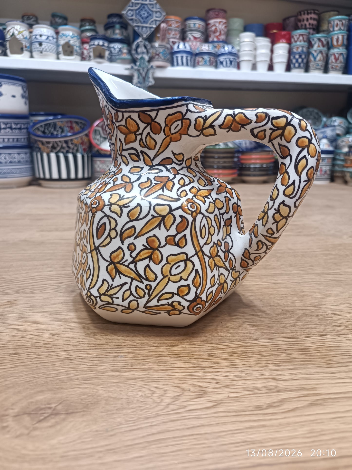 Handmade Fes Ceramic Carafe – 1 Liter Moroccan Pottery Pitcher