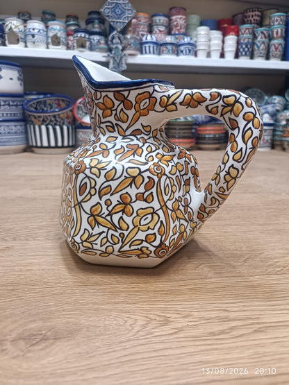 Handmade Fes Ceramic Carafe – 1 Liter Moroccan Pottery Pitcher