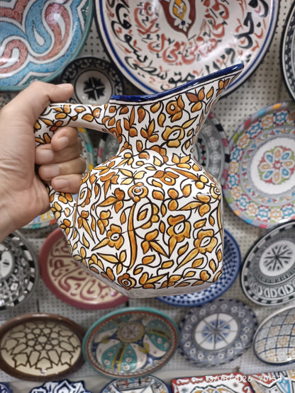 Handmade Fes Ceramic Carafe – 1 Liter Moroccan Pottery Pitcher