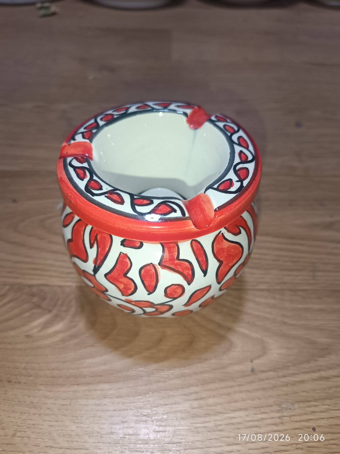 Moroccan Ceramic Ashtray with Lid – Hand-Painted Red Floral Design