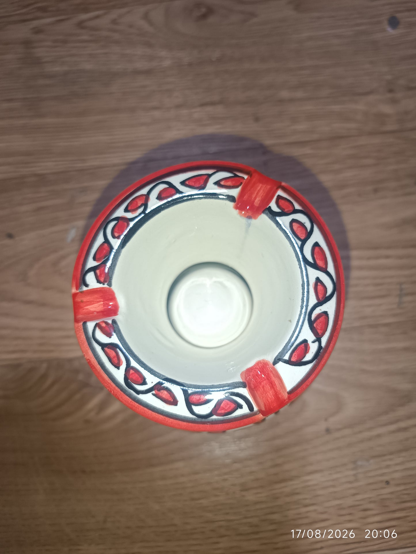 Moroccan Ceramic Ashtray with Lid – Hand-Painted Red Floral Design