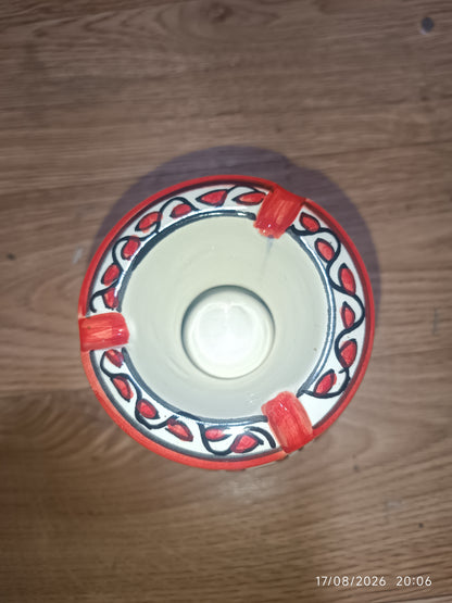 Moroccan Ceramic Ashtray with Lid – Hand-Painted Red Floral Design