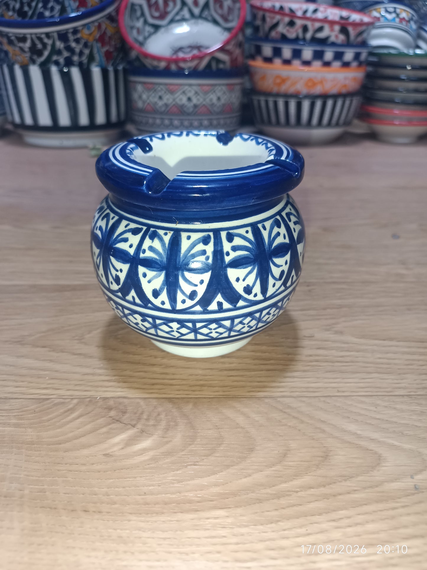 Handmade Moroccan Ceramic Ashtray – Blue & White Fez Pottery