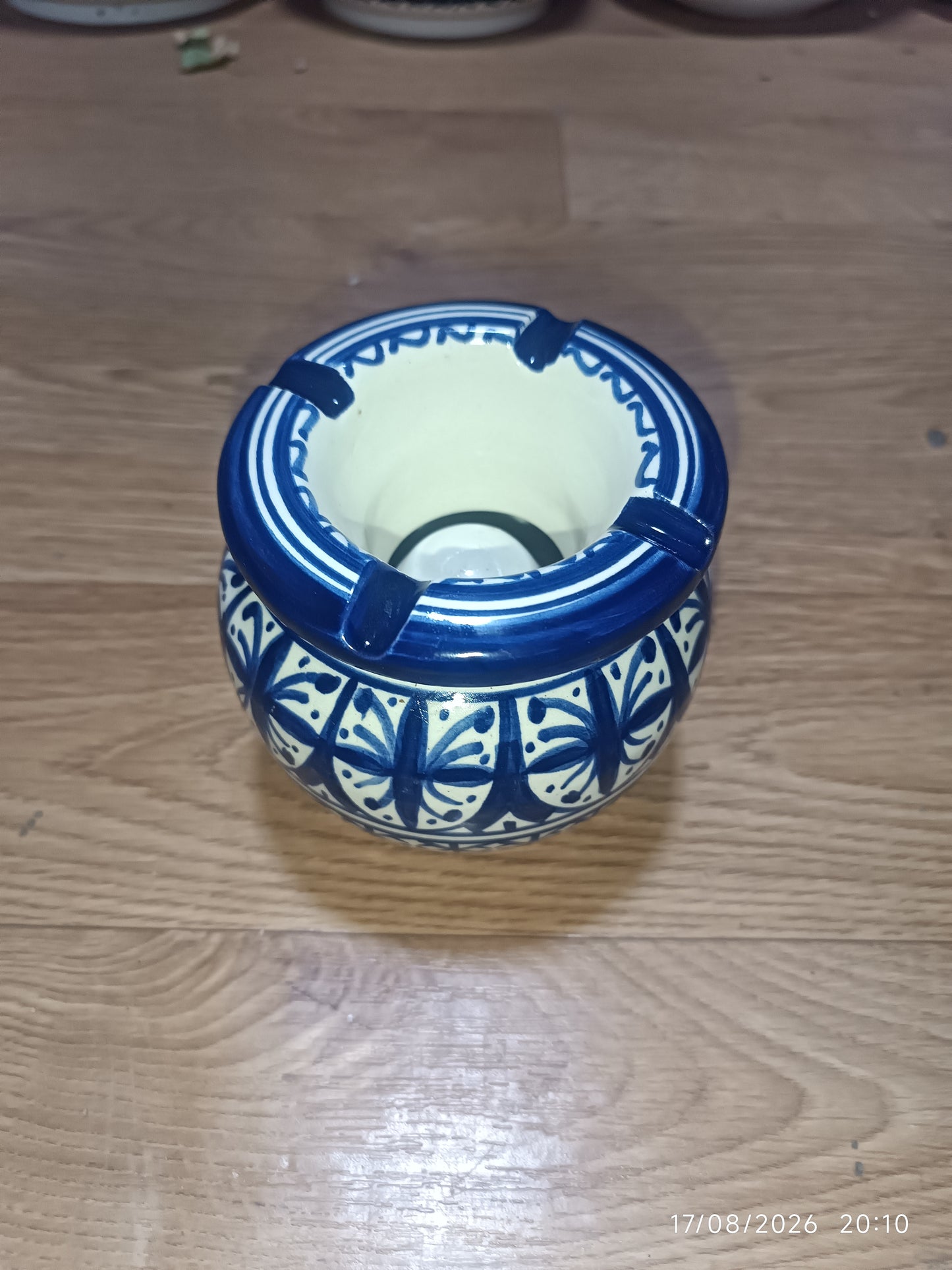 Handmade Moroccan Ceramic Ashtray – Blue & White Fez Pottery