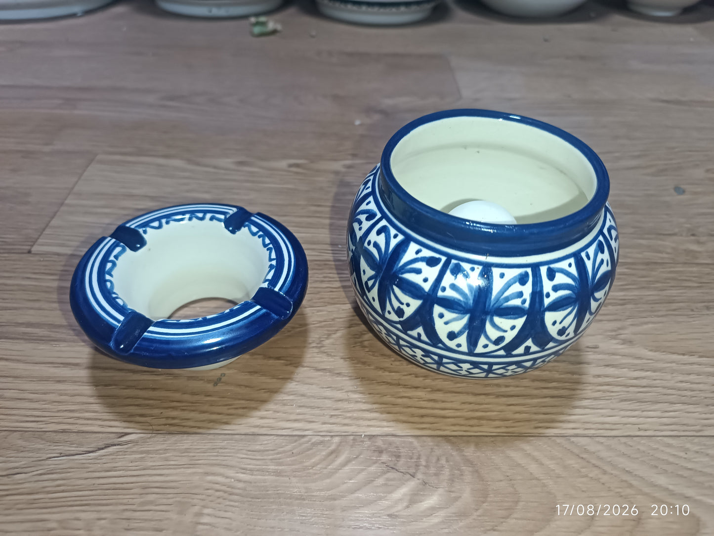 Handmade Moroccan Ceramic Ashtray – Blue & White Fez Pottery