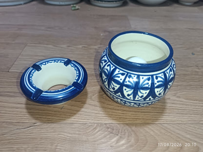 Handmade Moroccan Ceramic Ashtray – Blue & White Fez Pottery