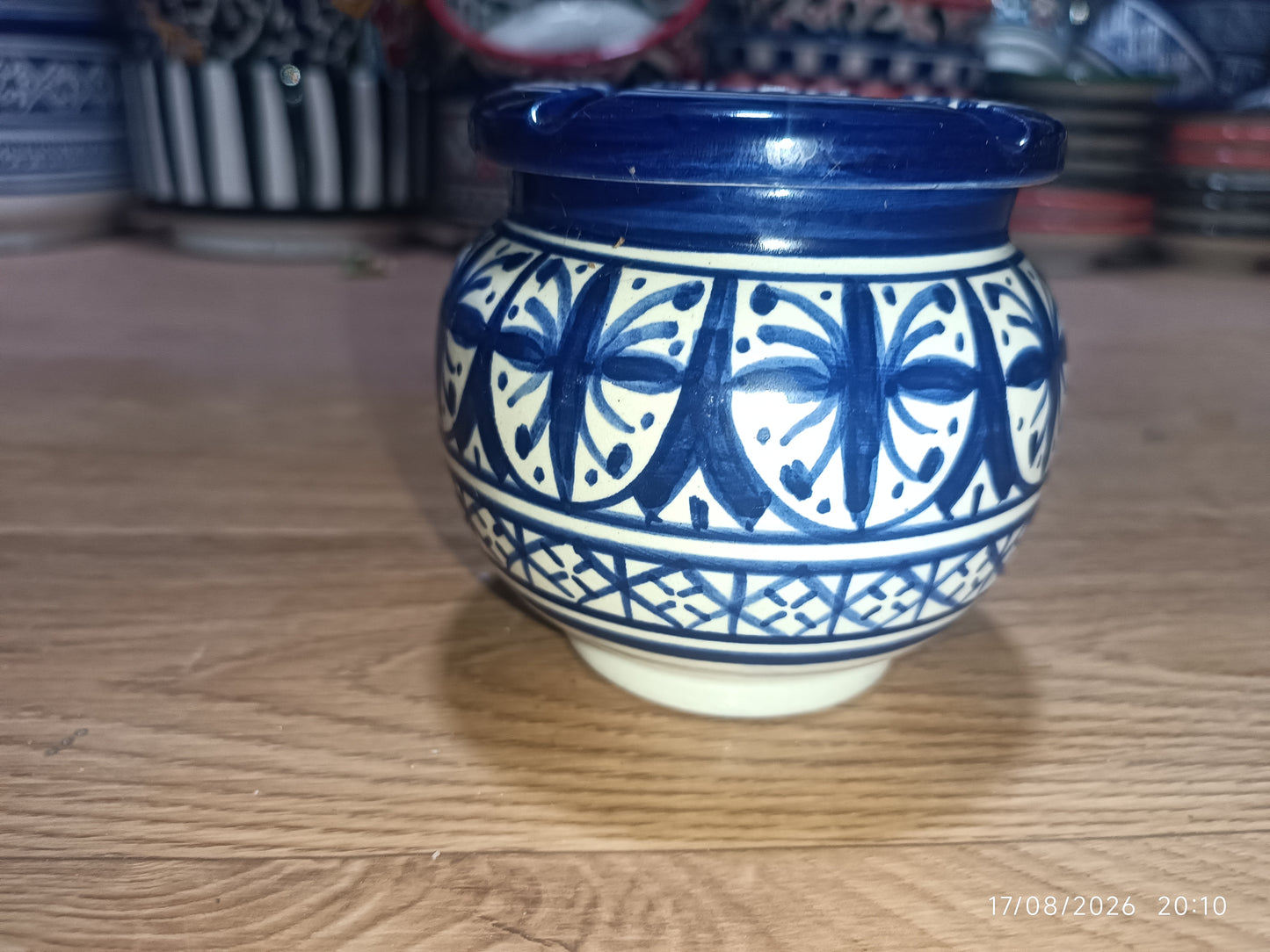 Handmade Moroccan Ceramic Ashtray – Blue & White Fez Pottery
