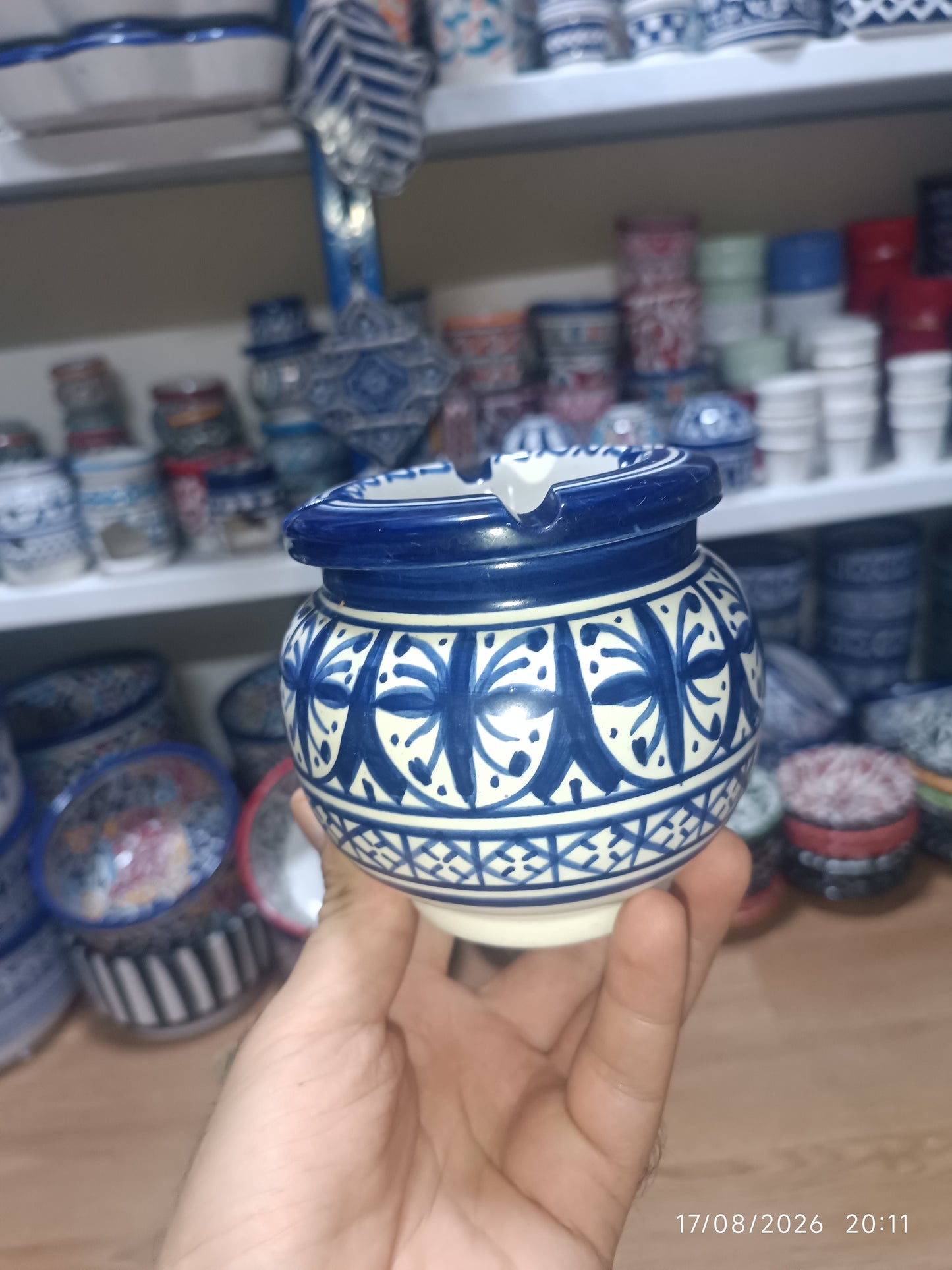 Handmade Moroccan Ceramic Ashtray – Blue & White Fez Pottery