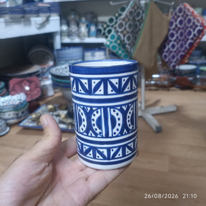 Blue & White Moroccan Ceramic Soap Dish & Toothbrush Holder Set