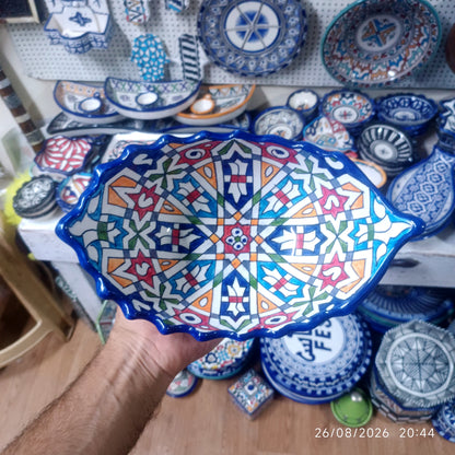 Moroccan Fez Boat-Shaped Salad Bowl – Hand-Painted Geometric Ceramic Serving Bowl