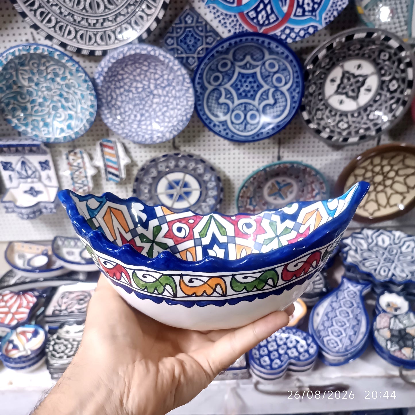 Moroccan Fez Boat-Shaped Salad Bowl – Hand-Painted Geometric Ceramic Serving Bowl