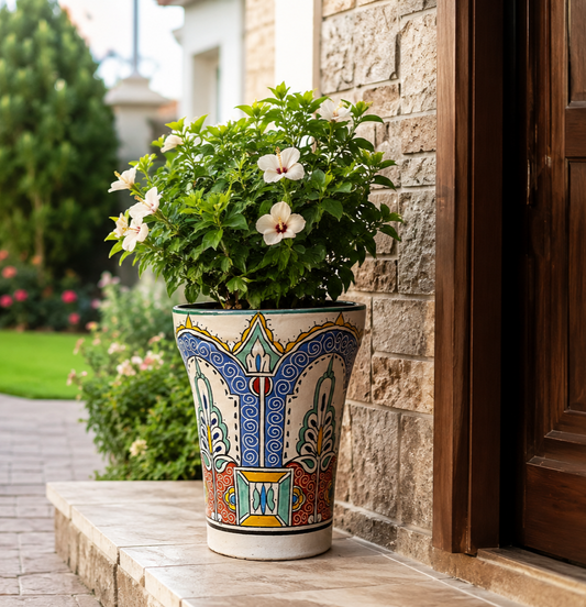 Hand-Painted Moroccan Ceramic Planter – Vintage Fez Design