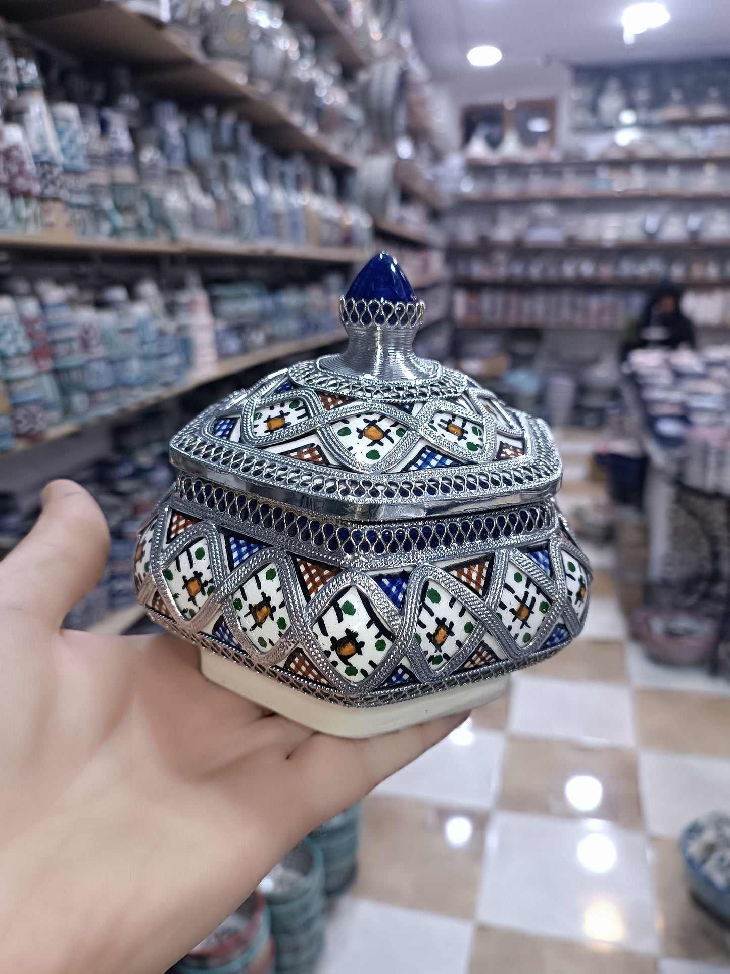 Moroccan fez pottery jewelry box