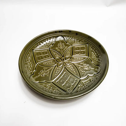 Engraved Moroccan ceramic plates Hand-Engraved Geometric Ceramic Plates 22cm – Premium Artisan Serving Dishes