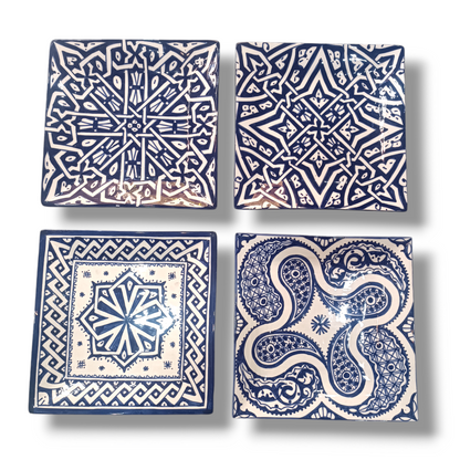 Blue Moroccan Square Ceramic Plates – Handmade in Fez, Morocco