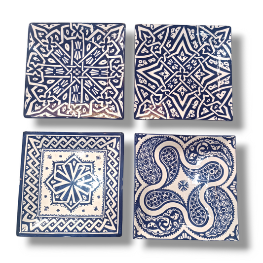 Blue Moroccan Square Ceramic Plates – Handmade in Fez, Morocco