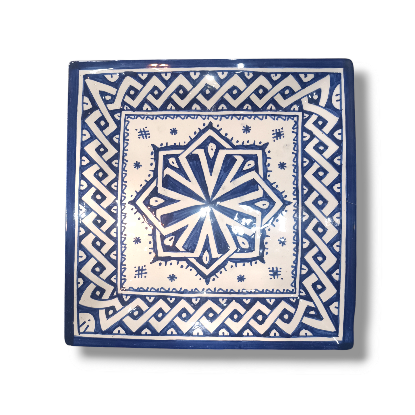 Blue Moroccan Square Ceramic Plates – Handmade in Fez, Morocco