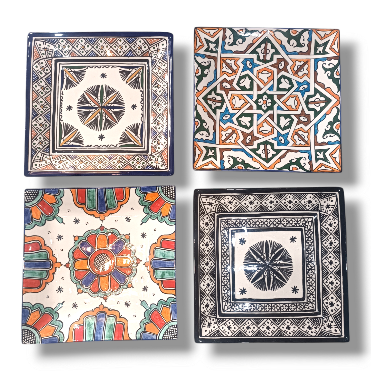 Blue Moroccan Square Ceramic Plates – Handmade in Fez, Morocco