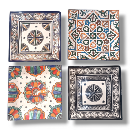 Blue Moroccan Square Ceramic Plates – Handmade in Fez, Morocco