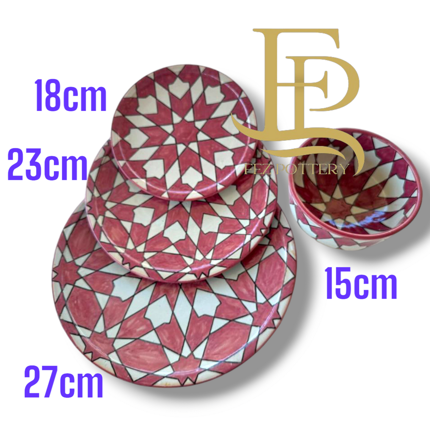 Exquisite Handmade Moroccan Pink Dinner Set: Hand-Painted, Wood-Fired Artistry 24 pieces